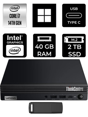Lenovo Thinkcentre M70Q Gen 5 Intel Core I7-14700T 40GB Ram 2tb SSD WIN11 Pro 12TESH46TXP424 Mini Masaüstü Bilgisayar + Per4 USB Bellek