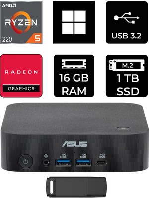 Asus Expertcenter PN54-S1 Ryzen 5 220 16GB Ram 1tb SSD WIN11 Home PN54-BBR522MNS1P358 Mini Masaüstü Bilgisayar + Per4 USB Bellek