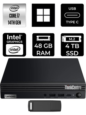 Lenovo Thinkcentre M70Q Gen 5 Intel Core I7-14700T 48GB Ram 4tb SSD WIN11 Pro 12TESH46TXP430 Mini Masaüstü Bilgisayar + Per4 USB Bellek