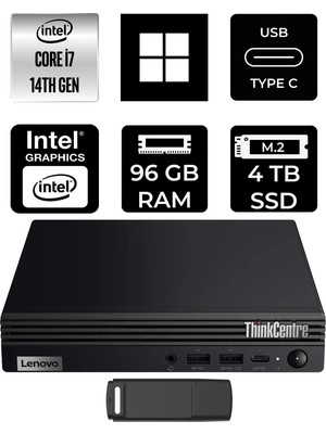 Lenovo Thinkcentre M70Q Gen 5 Intel Core I7-14700T 96GB Ram 4tb SSD WIN11 Pro 12TESH46TXP445 Mini Masaüstü Bilgisayar + Per4 USB Bellek