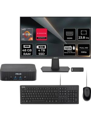 Asus Expertcenter PN54-S1 Ryzen 5 220 48GB Ram 4tb SSD 23.8" Full Hd Monitör Freedos PN54-BBR522MNS1P530 Mini Masaüstü Bilgisayar + Per4 USB Bellek