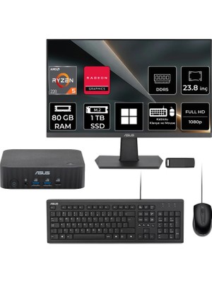 Asus Expertcenter PN54-S1 Ryzen 5 220 80GB Ram 1tb SSD 23.8" Full Hd Monitör WIN11 Home PN54-BBR522MNS1P588 Mini Masaüstü Bilgisayar + Per4 USB Bellek