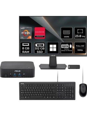 Asus Expertcenter PN54-S1 Ryzen 5 220 8gb Ram 512GB SSD 23.8" Full Hd Monitör WIN11 Home PN54-BBR522MNS1P552 Mini Masaüstü Bilgisayar + Per4 USB Bellek