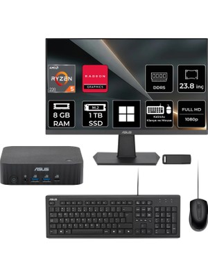 Asus Expertcenter PN54-S1 Ryzen 5 220 8gb Ram 1tb SSD 23.8" Full Hd Monitör WIN11 Home PN54-BBR522MNS1P553 Mini Masaüstü Bilgisayar + Per4 USB Bellek