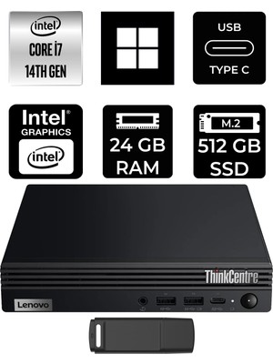 Lenovo Thinkcentre M70Q Gen 5 Intel Core I7-14700T 24GB Ram 512GB SSD WIN11 Pro 12TESH46TXP412 Mini Masaüstü Bilgisayar + Per4 USB Bellek