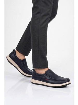 Voyager Erkek Lacivert Hakiki Deri Kolay Giyilebilir Hafızalı Rahat Taban Casual Ayakkabı Loafer 6501  M