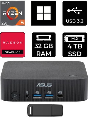 Asus Expertcenter PN54-S1 Ryzen 5 220 32GB Ram 4tb SSD WIN11 Pro PN54-BBR522MNS1P420 Mini Masaüstü Bilgisayar + Per4 USB Bellek