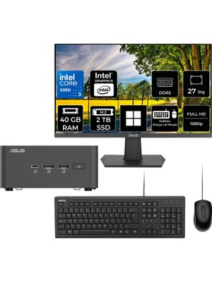 Asus Nuc 15 Pro Tall Intel Core 3-100U 40GB Ram 2tb SSD 27" Full Hd Monitör WIN11 Home RNUC15CRHI300002P774 Mini Masaüstü Bilgisayar + Per4 USB Bellek