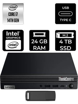 Lenovo Thinkcentre M70Q Gen 5 Intel Core I7-14700T 24GB Ram 4tb SSD Freedos 12TESH46TXP315 Mini Masaüstü Bilgisayar + Per4 USB Bellek