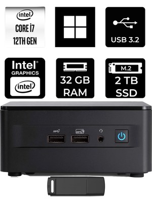 Asus Nuc 12 Pro Tall Intel Core I7-1260P 32GB Ram 2tb SSD WIN11 Home RNUC12WSHI700002IP369 Mini Masaüstü Bilgisayar + Per4 USB Bellek