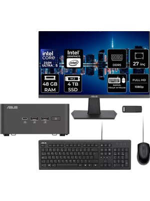Asus Nuc 15 Pro Tall Intel Core 5-210H 48GB Ram 4tb SSD 27" Full Hd Monitör Freedos RNUC15CRHC500002P730 Mini Masaüstü Bilgisayar + Per4 USB Bellek