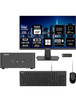 Asus Nuc 15 Pro Tall Intel Core 5-210H 48GB Ram 512GB SSD 27" Full Hd Monitör WIN11 Home RNUC15CRHC500002P777 Mini Masaüstü Bilgisayar + Per4 USB Bellek