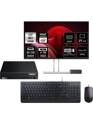 Lenovo Thinkcentre M70Q Gen 5 Intel Core I7-14700T 32GB Ram 4tb SSD 27" Full Hd Monitör Freedos 12TESH46TXP720 Mini Masaüstü Bilgisayar + Per4 USB Bellek