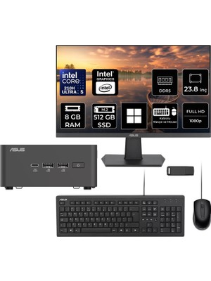 Asus Nuc 15 Pro Tall Intel Core 5-210H 8gb Ram 512GB SSD 23.8" Full Hd Monitör WIN11 Pro RNUC15CRHC500002P602 Mini Masaüstü Bilgisayar + Per4 USB Bellek