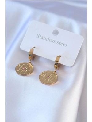 Lux Store 316L Çelik Gold Renk Göz Işleme Zirkon Taş Detay Kadın Küpe