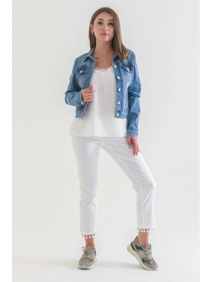 Bold & Young Power Streç Yıpratmalı Bleach Washing Denim Ceket Sky Blue