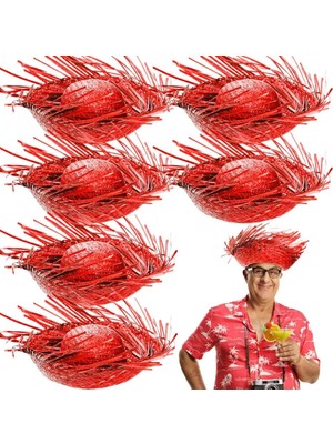 Mey İthalat Tropikal Parti Kırmızı Hasır Hawaii Şapkası 13X36 cm