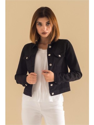 Bold & Young Kadın Siyah Power Stretch Slim Fit Gabardin Kot Mont