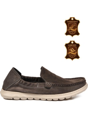 Voyager Antrasit Süet Erkek Hakiki Deri Smart Casual Loafer Ayakkabı Hafızalı Rahat Taban Sensitive M599 M