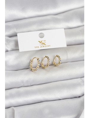 sbodurhome  Pirinç Gold Renk Nazarlı Model 3'lü Kadın Küpe