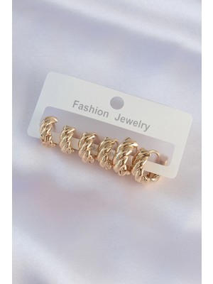 Lux Store Pirinç Gold Renk Tırtıklı Küpe Seti
