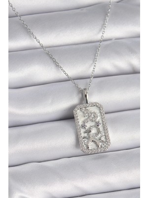 Lux Store 316L Çelik Gümüş Renk Zincir Oğlak Burcu Zirkon Taşlı Kadın Kolye