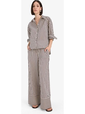 DeFacto Wide Leg Çizgili Kumaş Pantolon Çift Cepli Yüksek Bel Geniş Paça F0259AX25SM