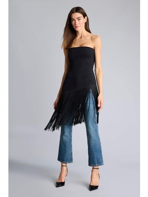 DeFacto Slim Fit Straplez Kırışık Dokulu Bluz H3016AX26SM