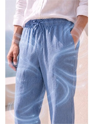 DeFacto %100 Keten Bol Kesim Bilek Boy Paça İndigo Pantolon G1397AX26SM