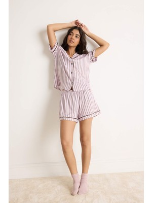 DeFacto Ultra Yumuşak Regular Fit Kısa Kollu 2'li Softshell Açık Leylak Pijama Takımı H5043AX26AU