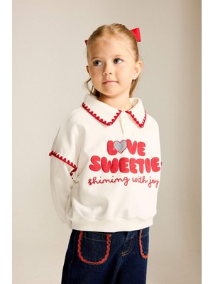 DeFacto Polo Yaka Baskılı Kalın Sweatshirt Kumaşı Sweatshirt Kız Bebek I0898A526AU