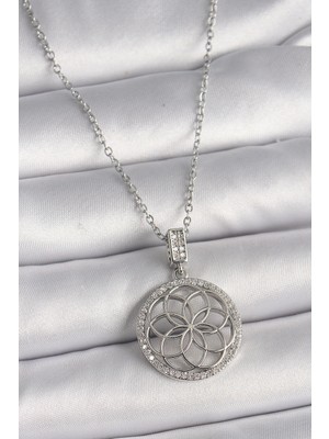 Lux Store 316L Çelik Gümüş Renk Zincir Zirkon Taşlı Lotus Model Kadın Kolye