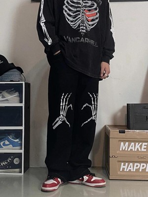 Touz Moda Sokak Tarzı Skeleton Heart Baskılı Unisex Baggy Eşofman
