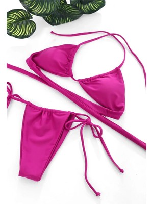 Lux Store Kadın Fuşya Yandan Bağlamalı Tangalı Üçgen Bikini Mayo Takımı – Modern, Konforlu Günlük Kombinle