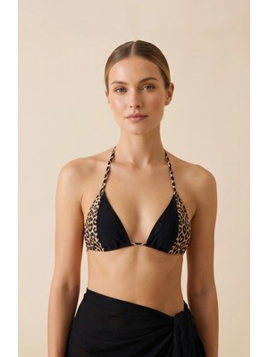 Lux Store Kadın Leopar Desenli Bordo Kesim Üçgen Bikini Üstü – Şık Tasarım