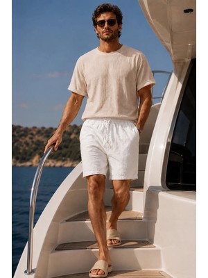 Valiberta Mann Relax Fit %100 Pamuk Meridian Kumaş Basic Erkek Şort - Ekru