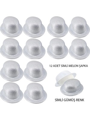 sbodurhome Gümüş Renk Simli Melon Yuvarlak Parti Şapkası 12 Adet