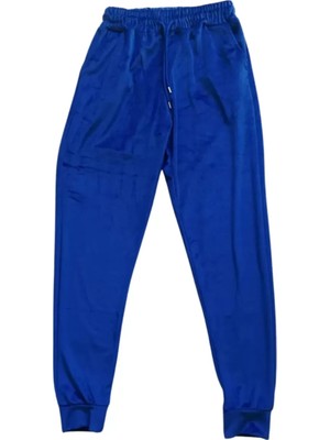 sbodurhome Parlak Kadife Cepli Pantolon Eşofman Pijama Altı Unisex Lastikli Paça Mavi