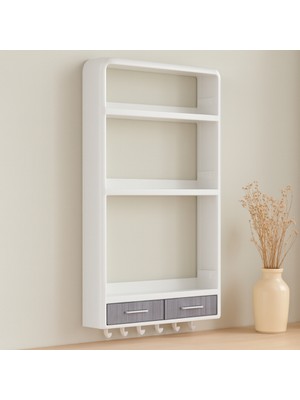 sbodurhome Yapışkanlı Duvar Organizeri 3 Raf 2 Çekmece 6 Askı Beyaz (19 Parça)