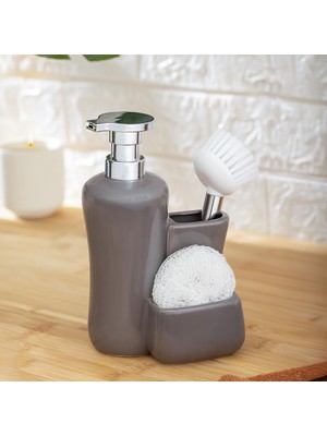 Belirtilmemiş Porsima 277746 Tezgah Üstü Gri Sıvı Sabunluk Fırçalı Süngerlikli Sabunluk (550ML) 20CM