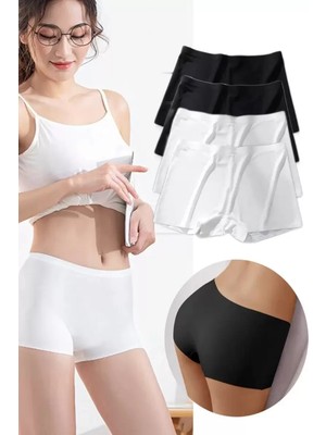 sbodurhome 4 Adet Kadın Dikişsiz Görünmez Iz Yapmaz Mini Şort Boxer Siyah Beyaz