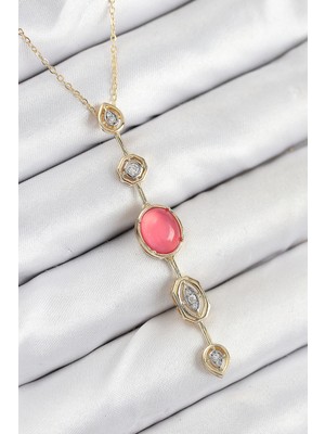 sbodurhome  Pirinç Zincir Pembe Gold Renk Zirkon Taşlı Y Kolye
