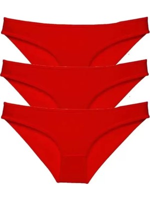 sbodurhome 3 Adet Süper Eko Set Likralı Kadın Slip Külot Kırmızı