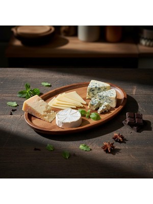 Belirtilmemiş Deconox Akasya Ağacı Oval Sunum Tabağı (28X18 Cm) | Yükseltilmiş Kenarlı Doğal Ahşap Servis Tepsisi