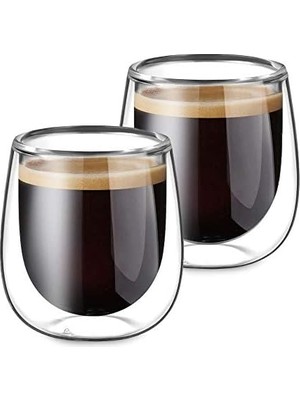 Belirtilmemiş Needd Çift Katmanlı Cam Bardak Seti 2'li 250 ml | Borosilikat Double Wall Isı Yalıtımlı Şeffaf Kahv
