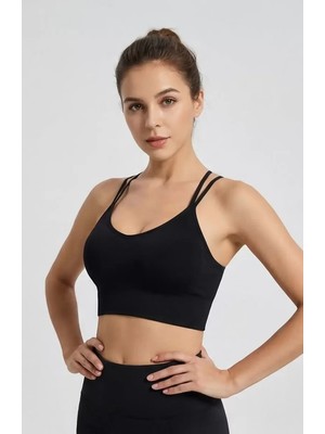 Lux Store Kadın Siyah Çarpraz Ipli Spor Büstiyer – Şık Tasarım