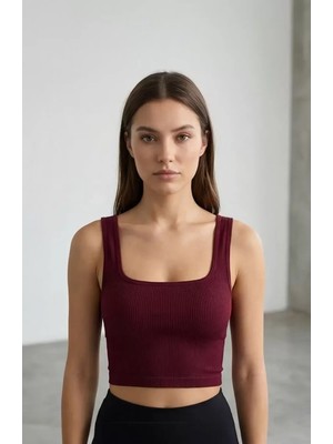 Lux Store Kadın Bordo Kalın Askılı Crop Top Büstiyer – Şık Tasarım