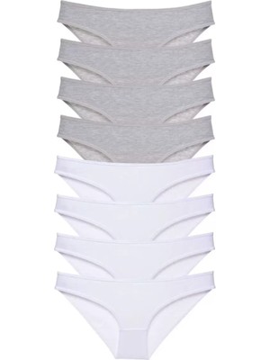sbodurhome 8 Adet Süper Eko Set Likralı Kadın Slip Külot Gri Beyaz