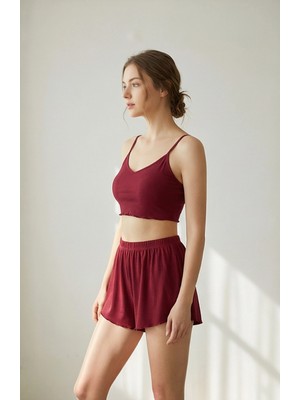 Lux Store Kadın Bordo Şortlu Kaşkorse Gecelik Takım