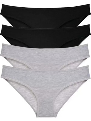 sbodurhome 4 Adet Süper Eko Set Likralı Kadın Slip Külot Siyah Gri